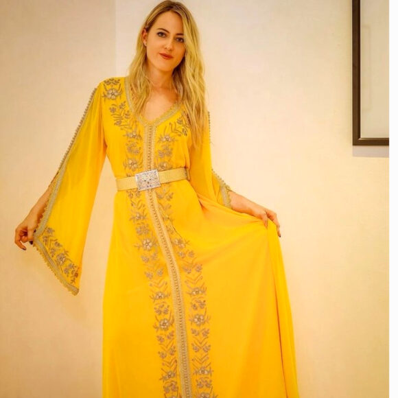 Sunshine Gold Embroidered Kaftan – A Radiant Statement