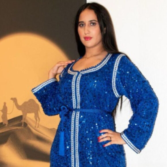 Luxe Royal Blue Sequined Kaftan with Elegant Embellishments