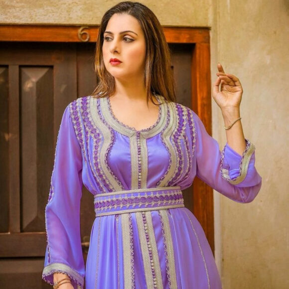 Royal Grace – Embroidered Purple Kaftan