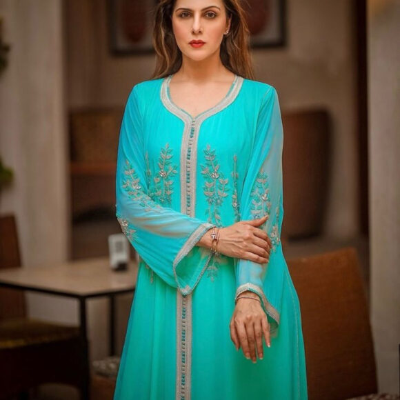 Elegant Turquoise Embroidered Kaftan