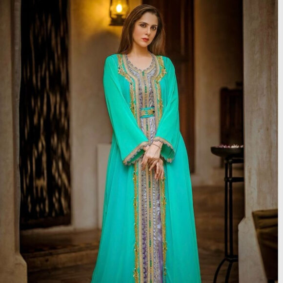 Royal Turquoise Embroidered Abaya