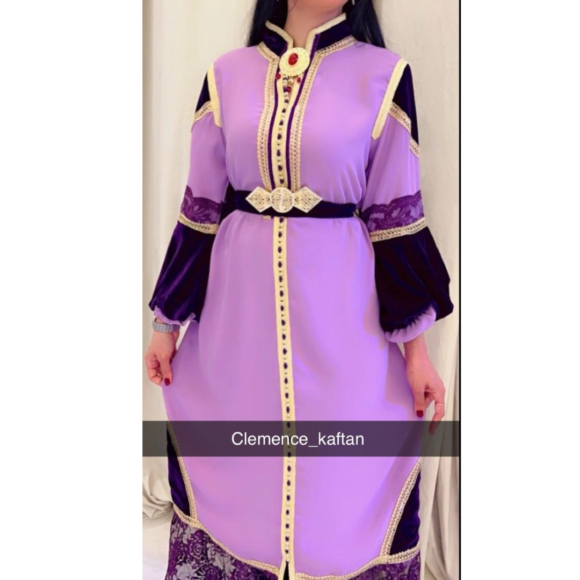 Elegant Lilac & Gold Moroccan Kaftan – Royal Charm & Timeless Grace