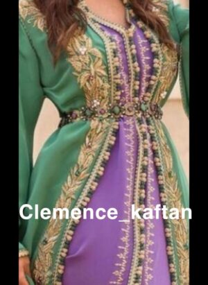 Royal Green & Lilac Moroccan Kaftan – A Statement of Timeless Elegance