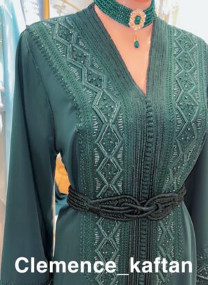 Royal Charm – Deep Emerald Moroccan Kaftan